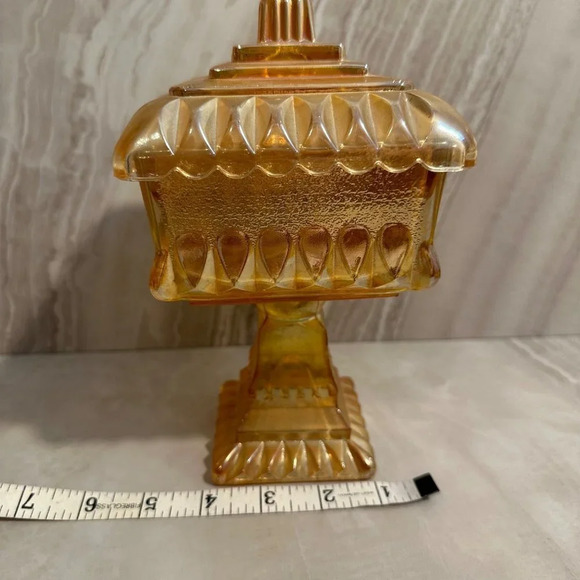 Vintage Candy Dish Iridescent Carnival Glass Lidded Pedestal Wedding Cake Box - Picture 6 of 8